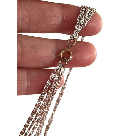 Vintage 55" Three Strand Beaded Necklace Silver Tone Chain Champagne Beads - Picture 12 of 13